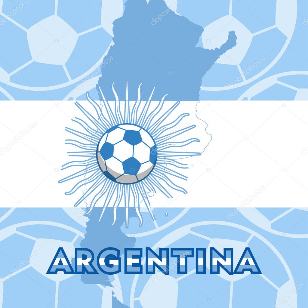 Argentina Team Flag Soccer Ball, world cup logo with Argentina flag, vector illustration and text