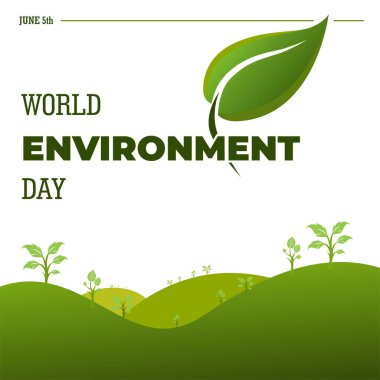 Dünya Çevre Günü, Yeşil Vektör Tasarımı, Vektör İllüstrasyonu ve Metni.