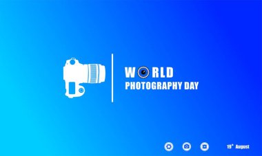 dünya fotoğraf günü, lensli, vektör illüstrasyonlu ve metinli mükemmel tasarım.