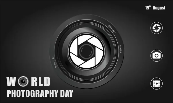 Всесвітній День Фотографії Ідеальний Дизайн Єктивом Векторна Ілюстрація Текст — стоковий вектор
