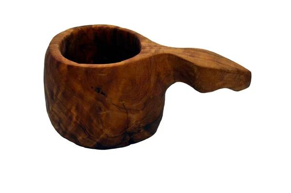 Isolated Brown Kuksa Mug White Backgroud Traditional Wooden Guksi Cup — Stock Photo, Image