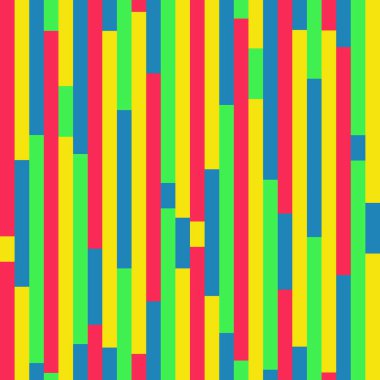 Kusursuz renkli çizgili soyut arkaplan deseni. Duvar kağıdı, arkaplan, ambalaj kağıdı, arkaplan, poster, duvar için çok renkli pastel çizgiler. Kırmızı sarı, yeşil, mavi renkli bloklar. Çocukluk kavramı