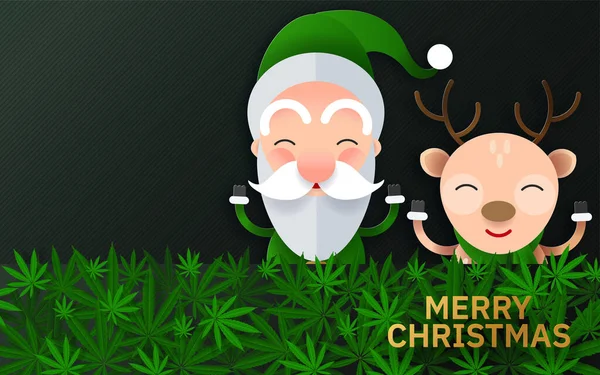 Feliz Navidad Cannabis Planta Marihuana Tarjeta Felicitación Elementos Papel Cortado — Archivo Imágenes Vectoriales