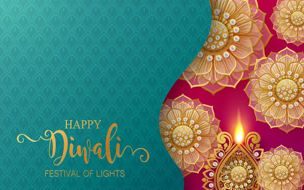 Diwali Deepavali Dipavali Festival Des Lumières Inde Avec Diya Sur — Image vectorielle