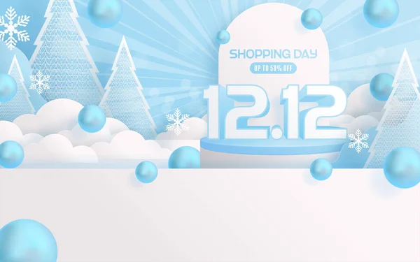 Shopping Festival Speech Marketing Banner Design Auf Winterlichem Hintergrund Und — Stockvektor