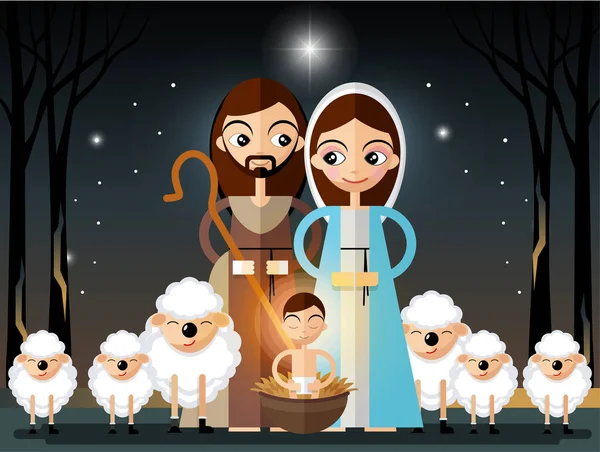 Tarjeta Navidad Estilo Retro Con Tres Reyes Trayendo Regalos Jesús — Vector de stock