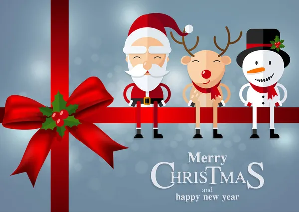 圣诞快乐圣诞快乐 圣诞快乐 圣诞雪景中的圣诞老人 驯鹿和精灵 背景为工艺风格 — 图库矢量图片