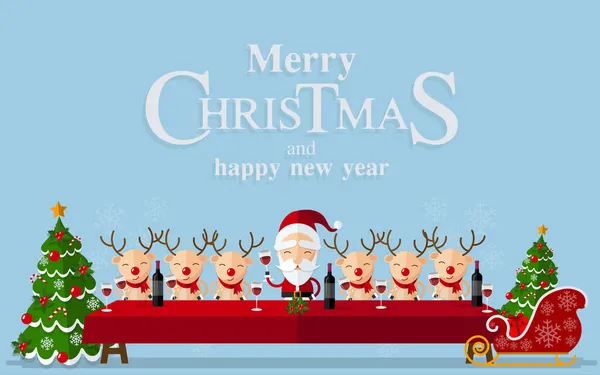 Feliz Navidad Felices Compañeros Navidad Santa Claus Muñeco Nieve Renos — Vector de stock
