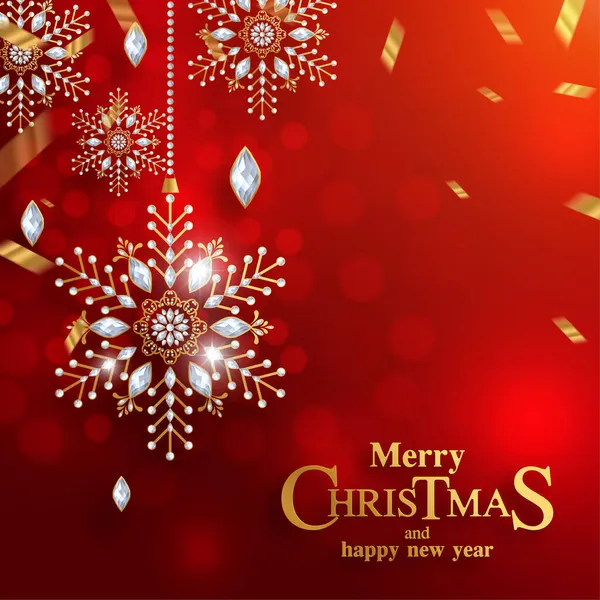 Veselé Vánoce Šťastný Nový Rok Zlatým Vzorem Krystaly Papíře — Stockový vektor