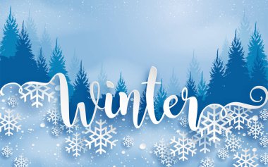 Noel ve kış mevsiminde kar yağan 2022 Ormanı kağıt sanatı ve dijital zanaat stili.