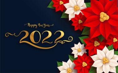 Mutlu Noeller ve mutlu yıllar 2022 Altın desenli ve kağıt rengi kristallerle.