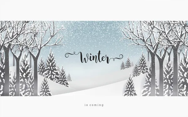 2022 Bosque Con Nieve Navidad Temporada Invierno Arte Papel Artesanía — Vector de stock