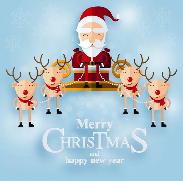 Veselé Vánoce Šťastný Nový Rok 2022 Santa Claus Sněhulák Sobi — Stockový vektor