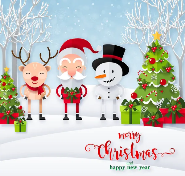 Feliz Navidad Feliz Año Nuevo 2022 Santa Claus Muñeco Nieve — Vector de stock