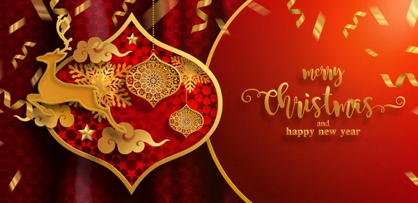 Boldog Karácsonyt Boldog Évet 2022 Arany Mintás Kristályok Papíron Színes — Stock Vector