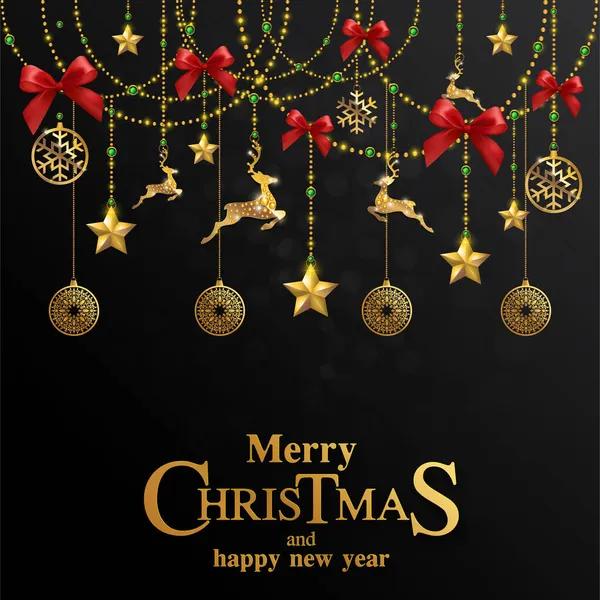 Veselé Vánoce Šťastný Nový Rok 2022 Zlatým Vzorem Krystaly Papíře — Stockový vektor