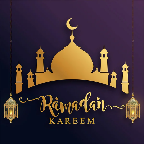 Ramadan Kareem Ramadhan Eid Mubarak Muslims Greeting Background Islamic Gold — Stock Vector