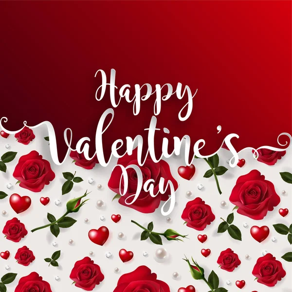 Modèles Cartes Voeux Saint Valentin Avec Réaliste Belle Rose Coeur — Image vectorielle