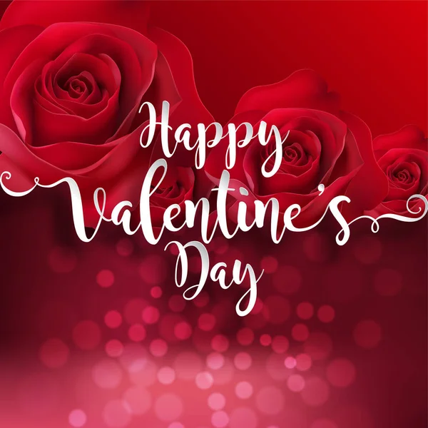 Den Svatého Valentýna Přání Šablony Realistické Krásné Růže Srdce Barvu — Stockový vektor