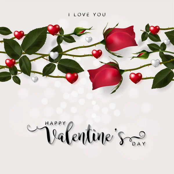 Ημέρα Του Αγίου Βαλεντίνου Πρότυπα Ευχετήριων Καρτών Ρεαλιστική Όμορφο Τριαντάφυλλο — Διανυσματικό Αρχείο