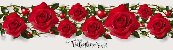 Valentine Day Greeting Card Templates Realistic Beautiful Rose Heart Background — стоковый вектор