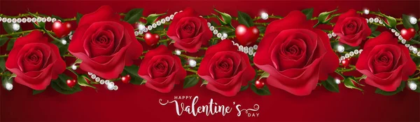 Valentine Day Greeting Card Templates Realistic Beautiful Rose Heart Background — Wektor stockowy