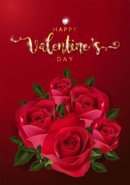 Sevgililer Günü tebrik kartı şablonları arkaplan renginde gül ve kalple gerçekçidir.