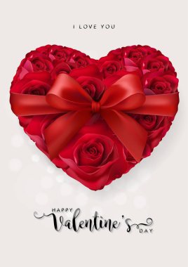 Sevgililer Günü tebrik kartı şablonları arkaplan renginde gül ve kalple gerçekçidir.