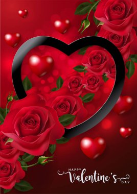 Sevgililer Günü tebrik kartı şablonları arkaplan renginde gül ve kalple gerçekçidir.