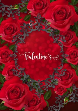 Sevgililer Günü tebrik kartı şablonları arkaplan renginde gül ve kalple gerçekçidir.