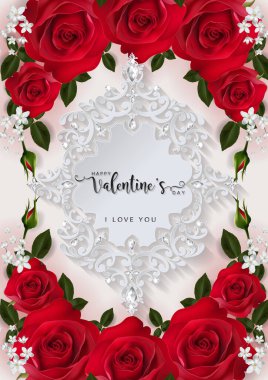 Sevgililer Günü tebrik kartı şablonları arkaplan renginde gül ve kalple gerçekçidir.