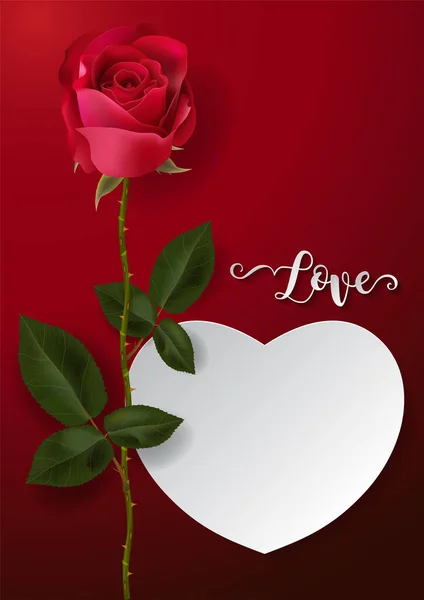 Valentine Day Greeting Card Templates Realistic Beautiful Rose Heart Background — Stock vektor