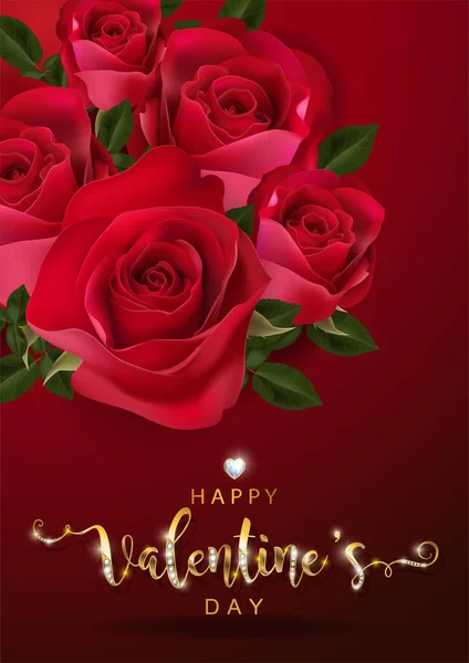 Valentine Day Greeting Card Templates Realistic Beautiful Rose Heart Background — Vettoriale Stock