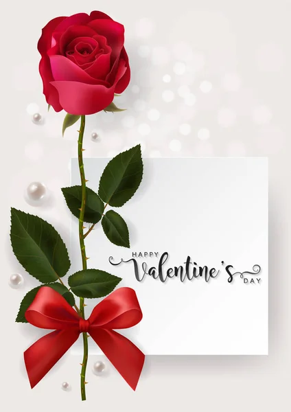 Valentine Day Greeting Card Templates Realistic Beautiful Rose Heart Background —  Vetores de Stock