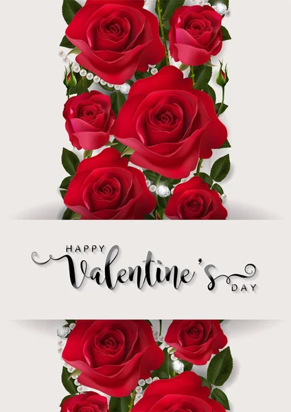 Plantillas Tarjetas Felicitación San Valentín Con Realismo Rosa Hermosa Corazón — Vector de stock