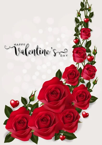 Valentine Day Greeting Card Templates Realistic Beautiful Rose Heart Background — Vettoriale Stock