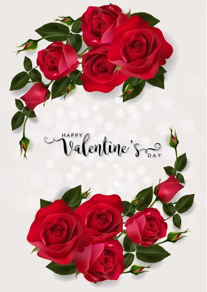 Modèles Cartes Voeux Saint Valentin Avec Réaliste Belle Rose Coeur — Image vectorielle