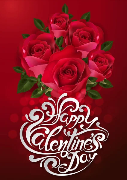 Valentine Day Greeting Card Templates Realistic Beautiful Rose Heart Background — Vettoriale Stock