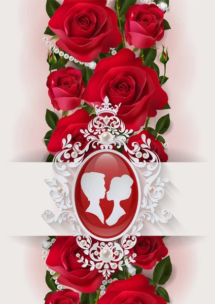 Valentine Day Greeting Card Templates Realistic Beautiful Rose Heart Background — Vetor de Stock