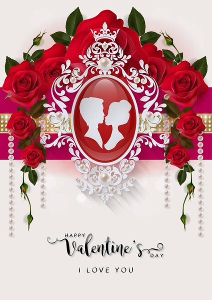 Шаблоны поздравительных открыток на день святого Валентина с реалистичным цветом розы и сердца на фоне.