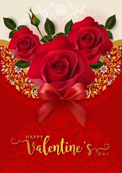 Valentýn Blahopřání Šablony Realistickými Krásné Růže Srdce Pozadí Barvy — Stockový vektor