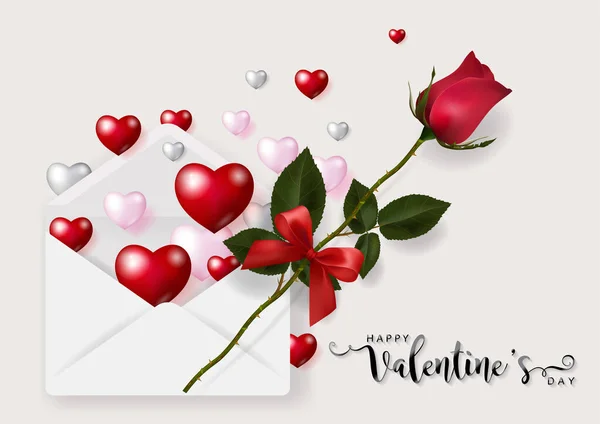 Dia Dos Namorados Cumprimentando Modelos Cartão Com Realista Bela Rosa —  Vetores de Stock