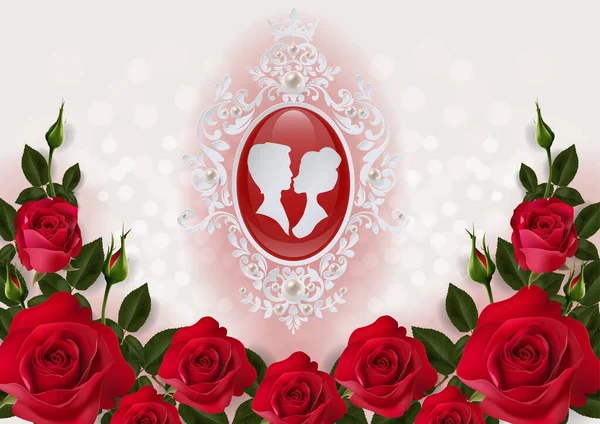 Modèles Cartes Voeux Saint Valentin Avec Réaliste Belle Rose Coeur — Image vectorielle