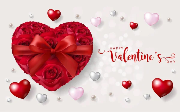 Шаблоны Поздравительных Открыток День Святого Валентина Реалистичным Цветом Розы Сердца — стоковый вектор