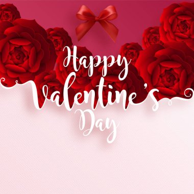 Sevgililer Günü konsepti geçmişi. Vektör çizimi. Beyaz kare çerçeveli kırmızı ve pembe kağıt kalpler. Sevimli aşk satışı afişi ya da tebrik kartı