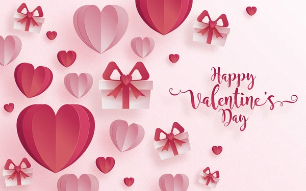 Valentine Day Concept Background Vector Illustration Red Pink Paper Hearts — Stock Vector