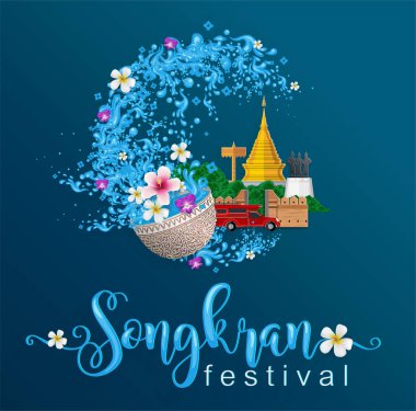 Songkran Festivali Tayland seyahat konsepti 