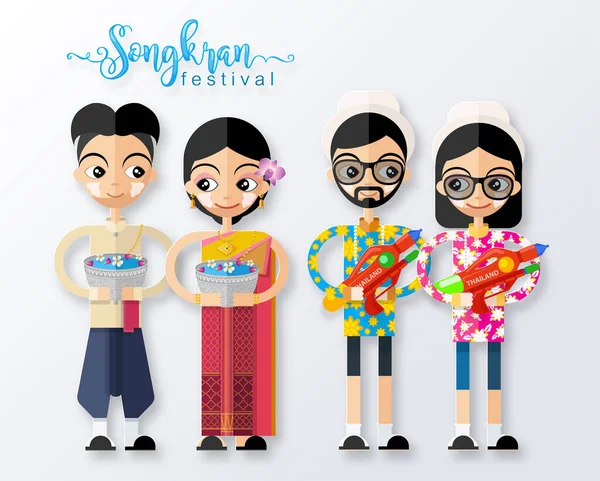 Songkran Festival Thailand Travel Concept - Stok Vektor