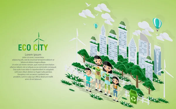Green Eco City Life Pop Concept — Stock Vector