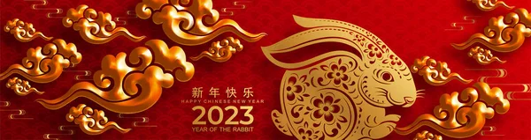 Bonne Année Chinoise 2023 Année Signe Zodiaque Lapin Avec Fleur — Image vectorielle